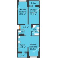 3 комнатная квартира 94,6 м² в ЖК Сказка Град, дом Литер 1 - планировка