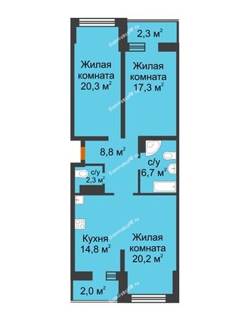 3 комнатная квартира 94,6 м² в ЖК Сказка Град, дом Литер 1