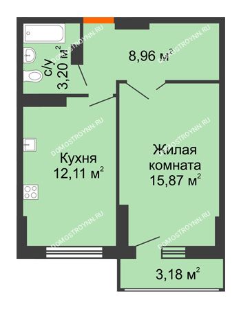 1 комнатная квартира 41,73 м² - ЖК Орбита