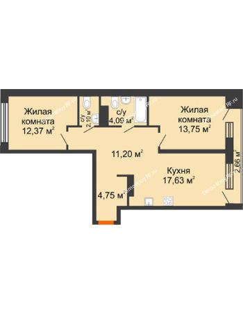 2 комнатная квартира 67,2 м² в Микрорайон Видный	, дом ГП-20