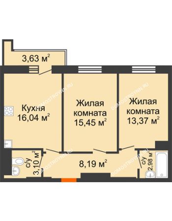 2 комнатная квартира 60,94 м² - ЖК На Высоте