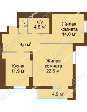 2 комнатная квартира 70,4 м² - ЖК Подкова Сормовская