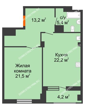 1 комнатная квартира 64,4 м² в ЖК Квартет, дом № 3