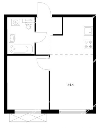 1 комнатная квартира 34,4 м² в ЖК Савин парк, дом корпус 8