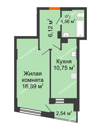 1 комнатная квартира 39,59 м² в ЖК Рубин, дом Литер 1