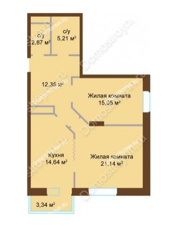 2 комнатная квартира 71,26 м² в ЖК Высоково, дом № 43, корп. 5