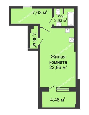 Студия 41,28 м² в ЖК Тихий Дон, дом № 2