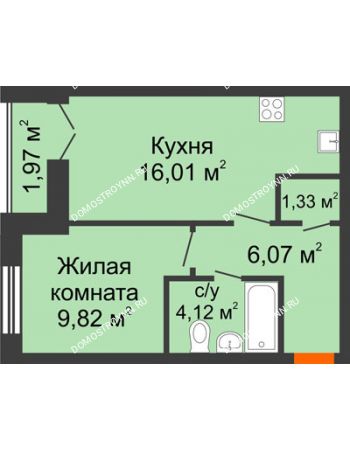 1 комнатная квартира 38,34 м² - ЖК КМ Флагман