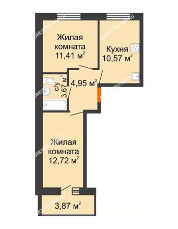 2 комнатная квартира 45,26 м² в ЖК АВИА, дом № 2
