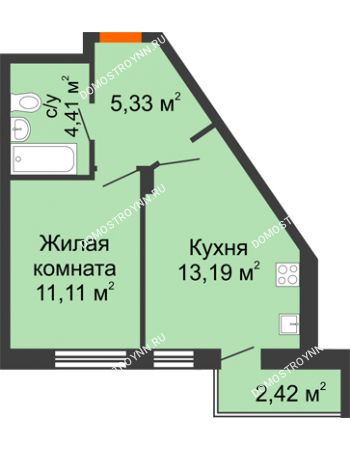 1 комнатная квартира 36,46 м² - ЖК Пушкин