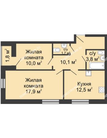 2 комнатная квартира 57 м² - ЖК Дом на Свободе