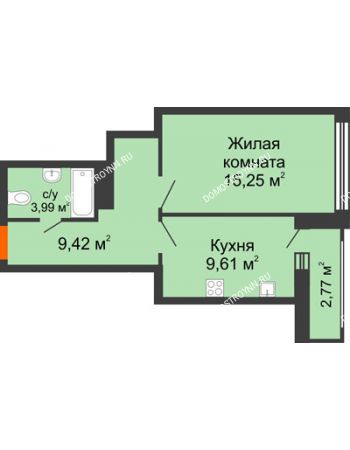 1 комнатная квартира 42,38 м² в ЖК Каскад на Менделеева, дом № 1