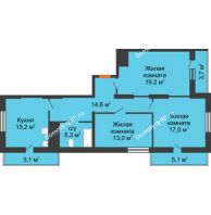 3 комнатная квартира 98,2 м², ЖК Космолет - планировка