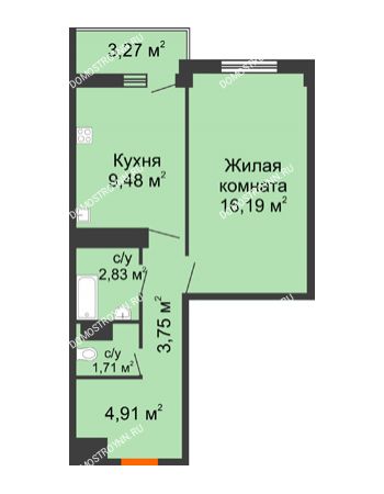 1 комнатная квартира 40,51 м² - ЖД по ул. Матросова (Арзамас)