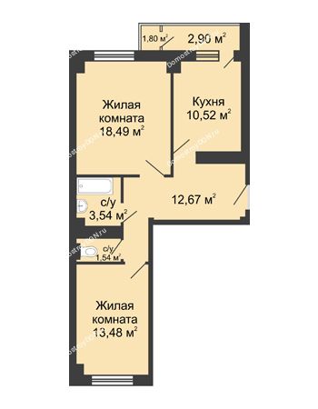 2 комнатная квартира 64,3 м² в ЖК НОРД-Премьер, дом № 12
