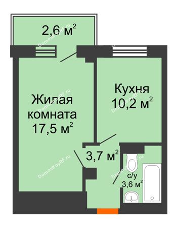 1 комнатная квартира 37,2 м² - ЖД Подзолкова
