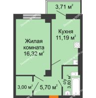 1 комнатная квартира 41,12 м² в ЖК Сокол на Оганова, дом Литер 2 - планировка