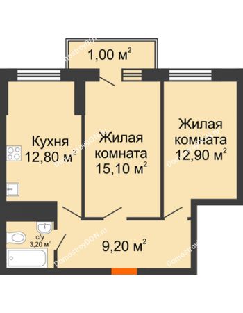 2 комнатная квартира 54,2 м² - ЖК Клубный дом на Мечникова