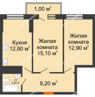 2 комнатная квартира 54,2 м², ЖК Клубный дом на Мечникова - планировка