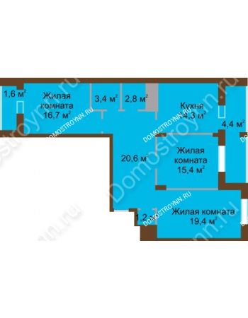 3 комнатная квартира 99,8 м² в ЖК Монолит, дом № 89, корп. 1, 2