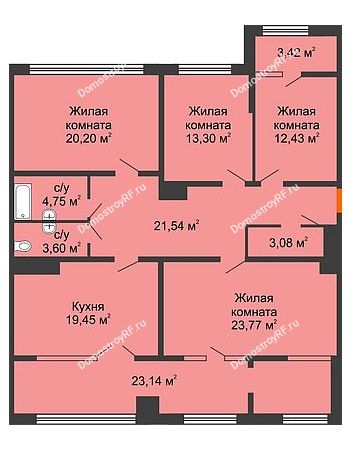 4 комнатная квартира 135,4 м² в ЖК Сердце, дом № 1