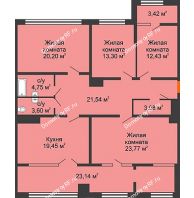 4 комнатная квартира 135,4 м² в ЖК Сердце, дом № 1 - планировка