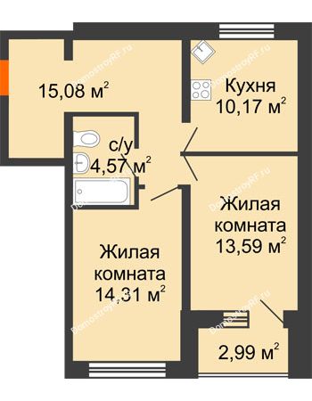 2 комнатная квартира 59,21 м² - ЖК Вавиловский Дворик