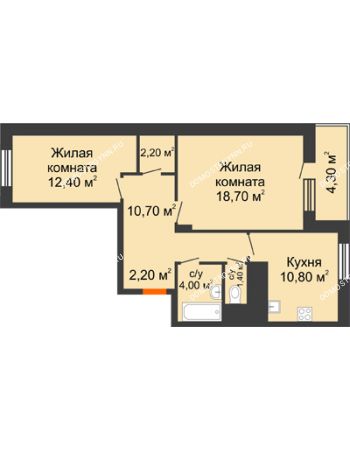2 комнатная квартира 64,55 м² в ЖК Корица, дом № 1