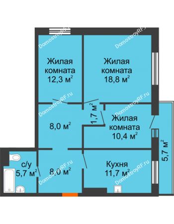 3 комнатная квартира 78,3 м² в ЖК Светлогорский переулок, дом № 1, строение 1