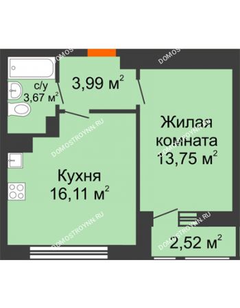 1 комнатная квартира 40,04 м² в ЖК Книги, дом № 2