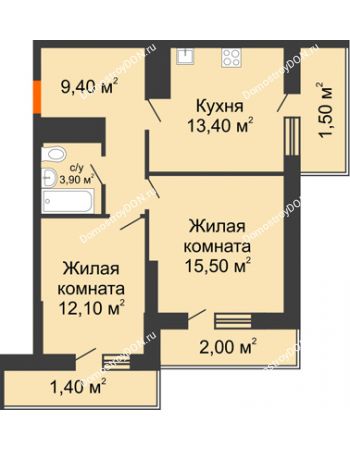 2 комнатная квартира 59,2 м² - ЖК Клубный дом на Мечникова