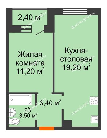 1 комнатная квартира 38,6 м² в Микрорайон Прибрежный, дом № 7