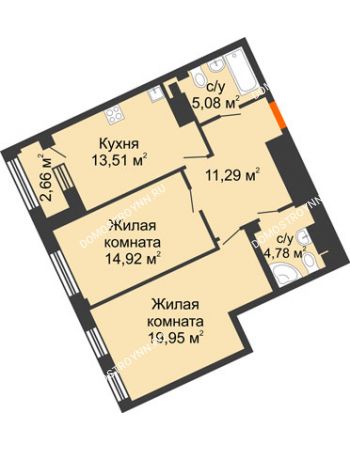 2 комнатная квартира 70,86 м² - ЖД Коллекция
