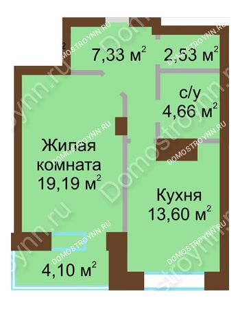 1 комнатная квартира 51,41 м² - ЖК Подкова Приокская