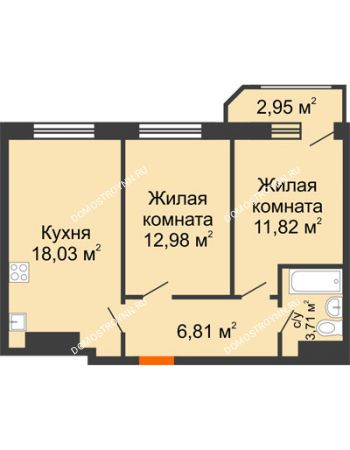 2 комнатная квартира 56,3 м² в ЖК Город времени, дом № 18