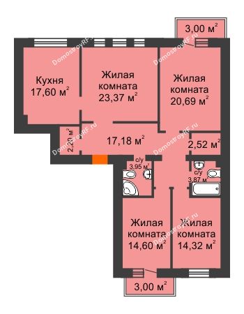 4 комнатная квартира 122,86 м² в ЖК Новоостровский, дом №1 корпус 1
