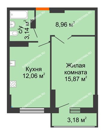 1 комнатная квартира 41,62 м² - ЖК Орбита