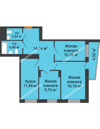3 комнатная квартира 71,16 м² - ЖД Звездный