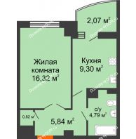1 комнатная квартира 38,86 м² в ЖК Университетский 137, дом Секция С1 - планировка