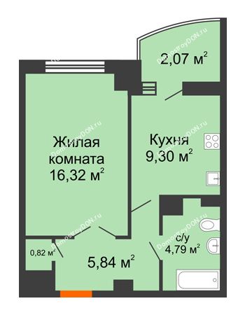 1 комнатная квартира 40,92 м² в ЖК Университетский 137, дом Секция С1
