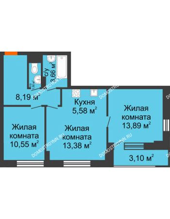 3 комнатная квартира 58,3 м² - ЖК Каскад на Путейской