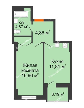1 комнатная квартира 40,2 м² в ЖК Аврора, дом № 2