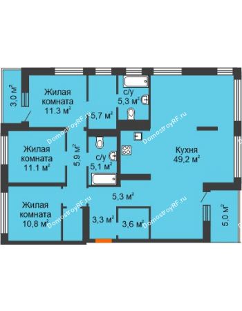 3 комнатная квартира 127 м² в ЖК Октябрьский, дом ГП-1