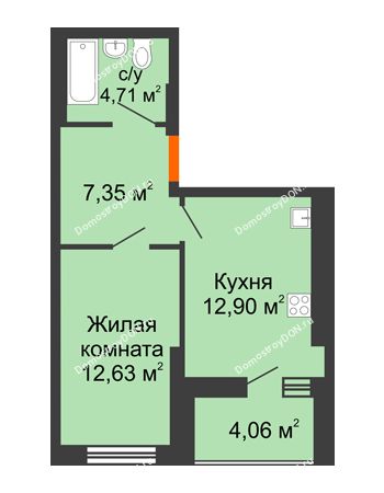 1 комнатная квартира 41,65 м² в ЖК Днепровская Роща, дом № 2