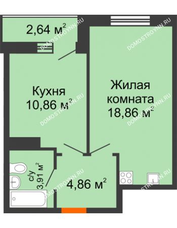 1 комнатная квартира 41,13 м² - ЖК Комарово