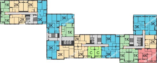 Планировка 2 этажа в доме 1 этап, секции 11,12,13,14 в ЖК Бунин