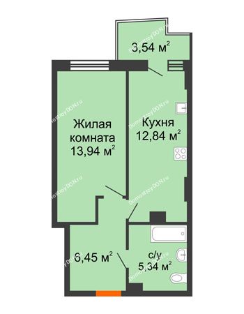 1 комнатная квартира 39,3 м² в ЖК Сердце Ростова 2, дом Литер 8