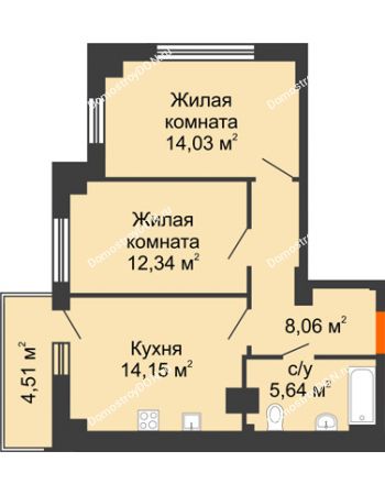 2 комнатная квартира 55,57 м² в ЖК Аврора, дом № 3