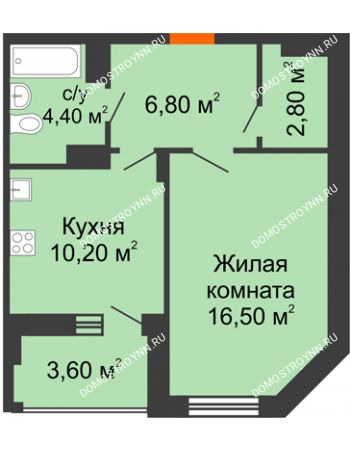 1 комнатная квартира 42,4 м² - ЖД по ул. Радио