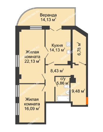 2 комнатная квартира 97,03 м² в ЖК Дом на Провиантской, дом № 12